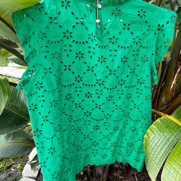 Green Ruffled Flutter Sleeve Blouse - Picture 4 of 6